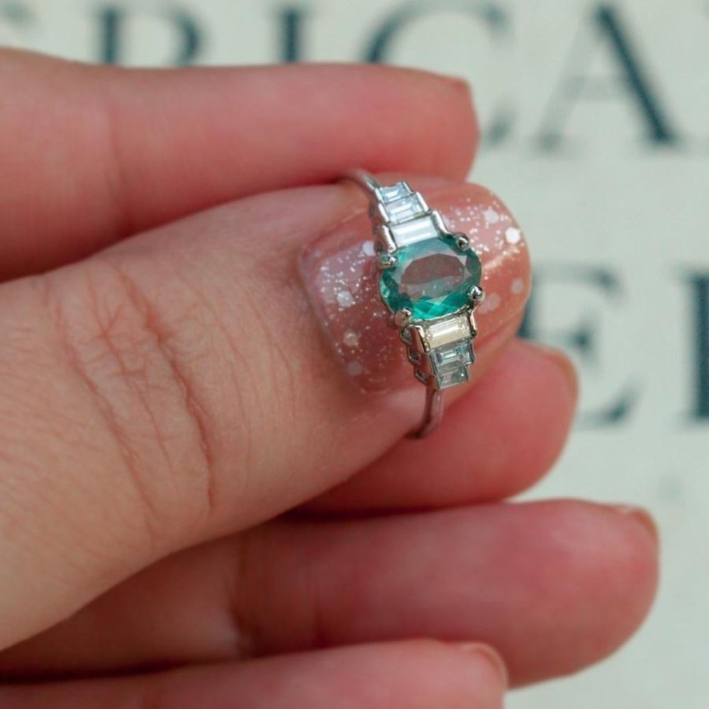 Natural Alexandrite Diamond 18k White Gold Ring